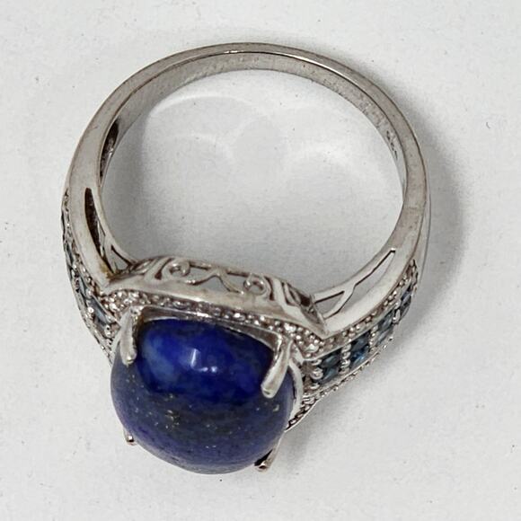 Vintage Lapis Lazuli Aquamarine Sterling Silver Size 10 Ring - Picture 4 of 12